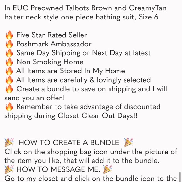 Talbots Brown and Tan halter neck style one piece bathing suit, Size 6 - Picture 16 of 16